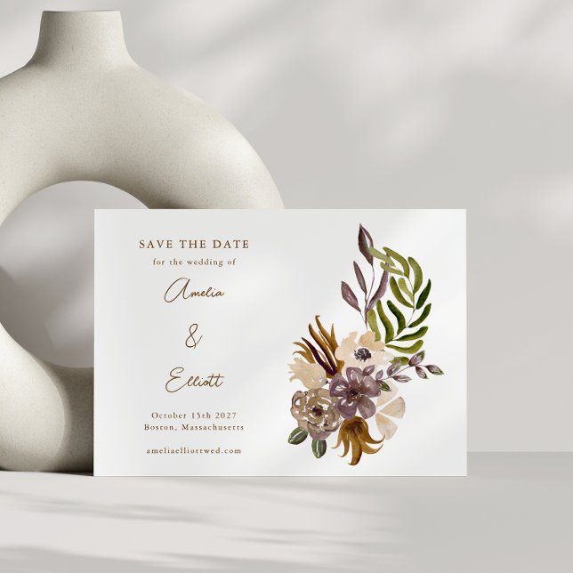 Boho Rustic Nature Plum Floral Save the Date Karte (Von Creator hochgeladen)