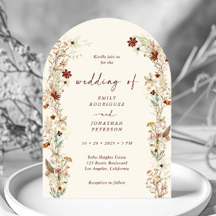 Boho Rustic Neutral Floral Romantic Arch Wedding Einladung