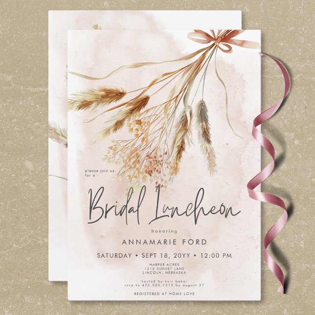 Boho Rustic Pampas & Dried Bouquet Bridal Luncheon Einladung (Boho Rustic Pampas & Dried Bouquet Bridal Luncheon Invitation)