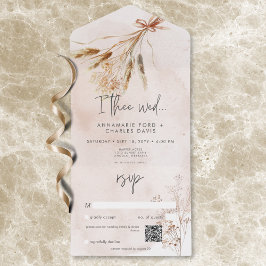 Boho Rustic Pampas & Dried Grass Bouquet QR Code All In One Einladung