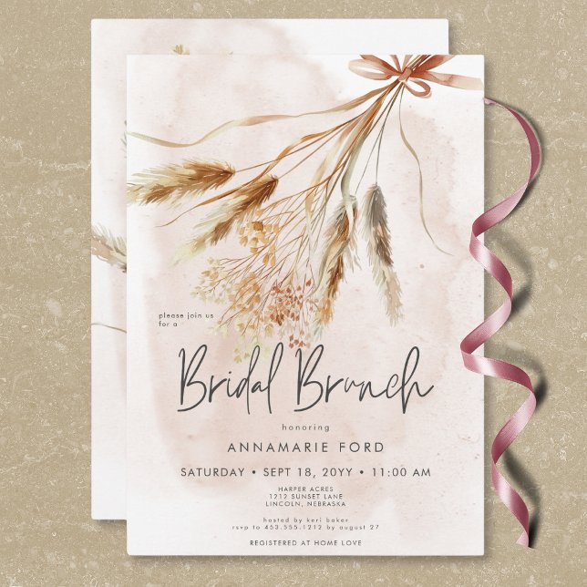 Boho Rustic Pampas & Driving Bouquet Bridal Brunch Einladung (Boho Rustic Pampas & Dried Bouquet Bridal Brunch Invitation)
