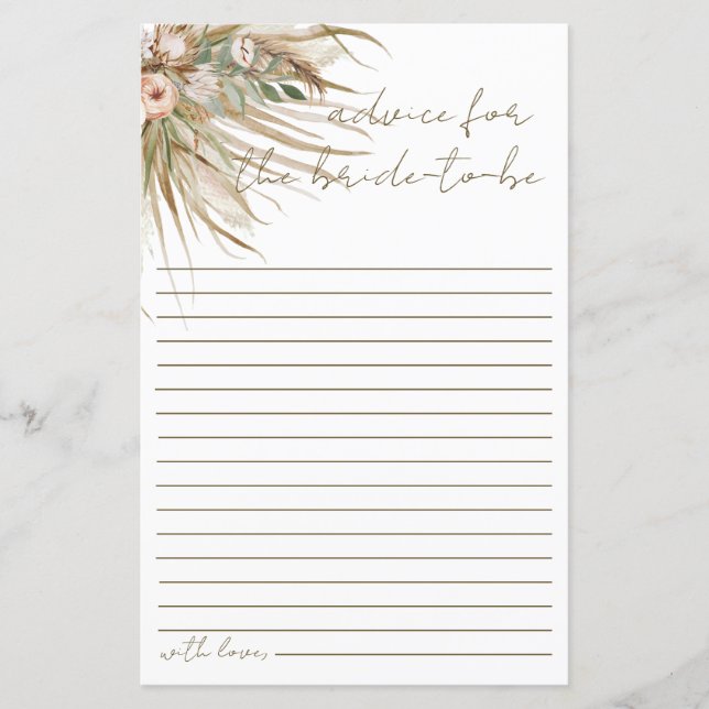 Boho Rustic Pampas Grass Floral Advice for Bride (Vorderseite)