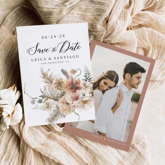 Boho Rustic Pampas Grass Wedding retten das Datum Einladung (Von Creator hochgeladen)