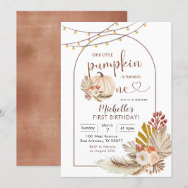 Boho Rustic Pampas Grass White Pumpkin Geburtstag Einladung