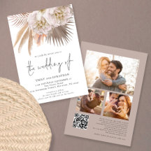 Boho Rustic Pampas Script QR 3 Foto Wedding