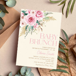 Boho Rustic Pink Floral Baby Brunch Babydusche Einladung