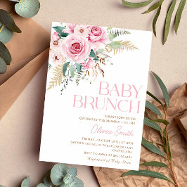 Boho Rustic Pink Floral Baby Brunch Babydusche Einladung