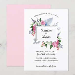Boho Rustic Pink White Lavender Blume Hochzeit Einladung
