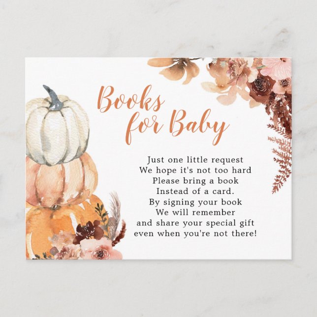 Boho Rustic Pumpkin Books for Baby Card Einladungspostkarte (Vorderseite)