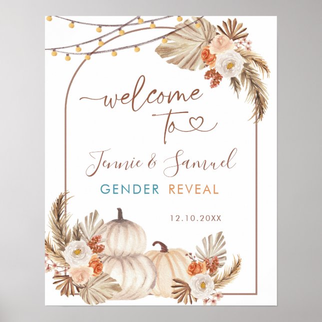Boho Rustic Pumpkin Fall Begrüßungszeichen Poster (Vorne)
