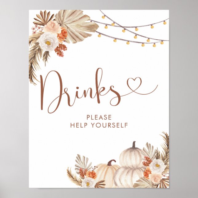 Boho Rustic Pumpkin Fall in Liebe Drinks Zeichen Poster (Vorne)