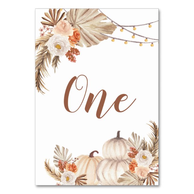 Boho Rustic Pumpkin Fall in Liebe Tischnummer (Vorderseite)