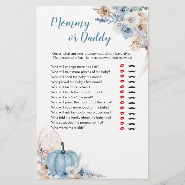 Boho Rustic Pumpkin Fall Mommy oder Daddy Games (Vorderseite)