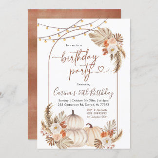 Boho Rustic Pumpkin String Light Fall Birthday Einladung