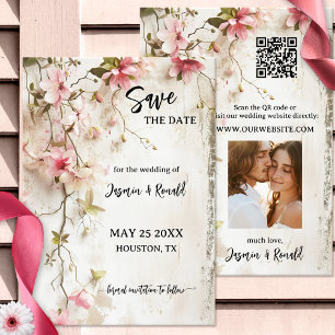 Boho Rustic Rose Floral Photo Enregistrer la carte