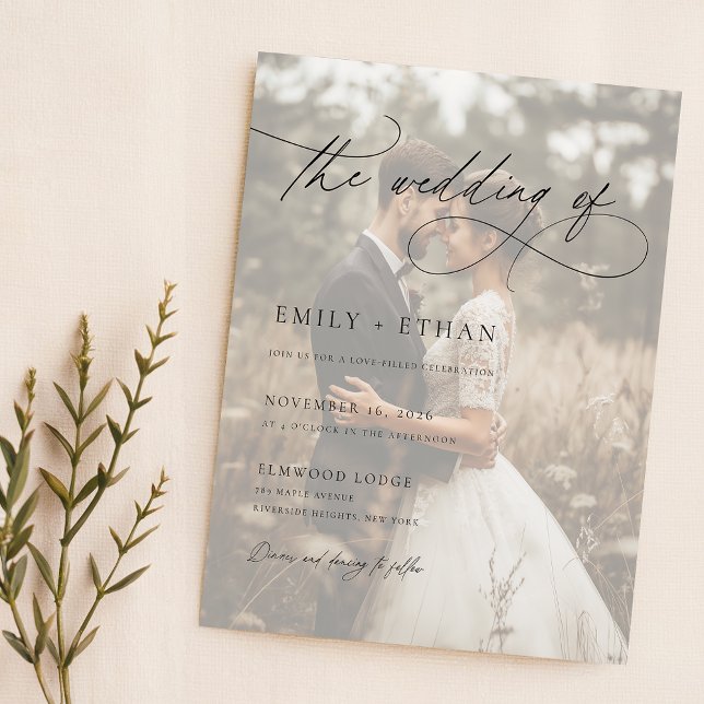 Boho Rustic Script Foto Budget Hochzeit Einladung (Von Creator hochgeladen)