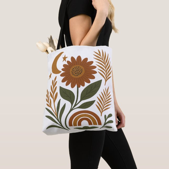 Boho Rustic Sonnenblume & Regenbogen  Tasche (Von Nahem)