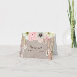 Boho Rustic Stammes Floral und Feather Dankeskarte