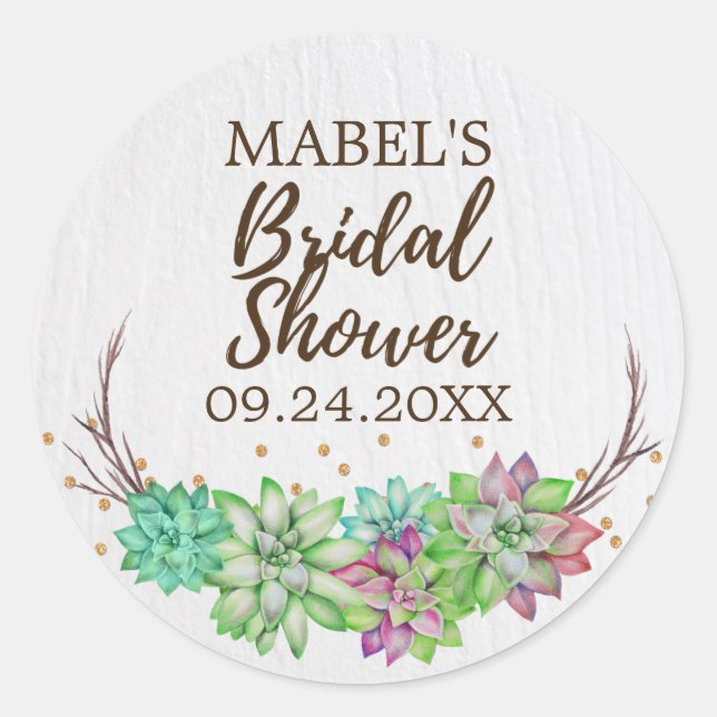 Boho Rustic Succulous Brautparty Fevor Sticker (Vorderseite)