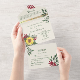 Boho Rustic Sunflower Wedding All In One Einladung