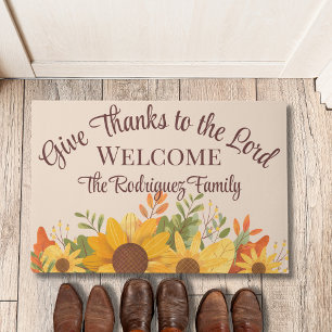 Boho Rustic Sunflowers Psalm 136:3 Erntedank Fußmatte