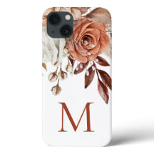 Boho Rustic Terracotta Florals Monogram Initial