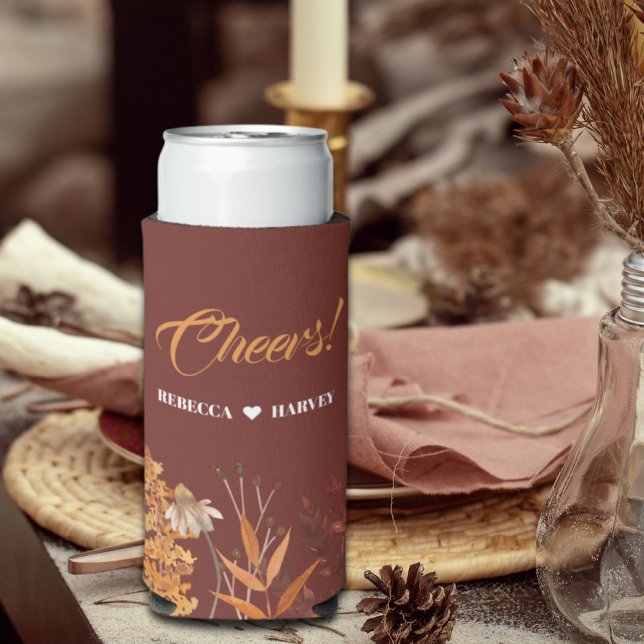 Boho Rustic Terracotta Hochzeit im Herbst Herbst Selters Dosenkühler (Boho Rustic Terracotta Floral Autumn Fall Wedding Seltzer Can Cooler)
