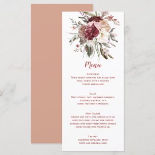 Boho Rustic Terracotta Peach Marsala Wedding Menu Menükarte