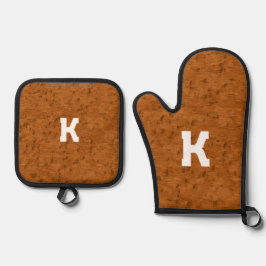 Boho Rustic Textured Wood braun personalisiert Ofenhandschuh & Topflappen-Set