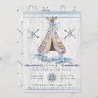 Boho Rustic Tipi & Arrows Blue Boy Baby Dusche