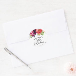 Boho Rustic Watercolor Floral 50. Geburtstagsparty Runder Aufkleber