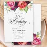 Boho Rustic Watercolor Floral 60. Geburtstagsparty Einladung<br><div class="desc">Diese wunderschöne feminine und rustikale boho Stil 60. Geburtstagsfeier Einladung hat eine prächtige reiche Farbpalette in Terrakotta, tiefes pfirsichfarben, bordeauxrot, lila, aquamarin und gelb. Die wunderschönen botanischen Aquarellelemente haben einen naturinspirierten Bio Reiz und machen den einladenden Pop stilvoll. Elegante Kalligraphie-Skripte Zauber das Wort "Geburtstag" mit Flair. Personalisieren Sie die Textvorlage...</div>