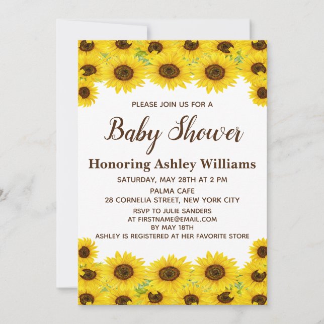 Boho Rustic Watercolor Sonnenblumen Niedliche Baby Einladung (Vorderseite)