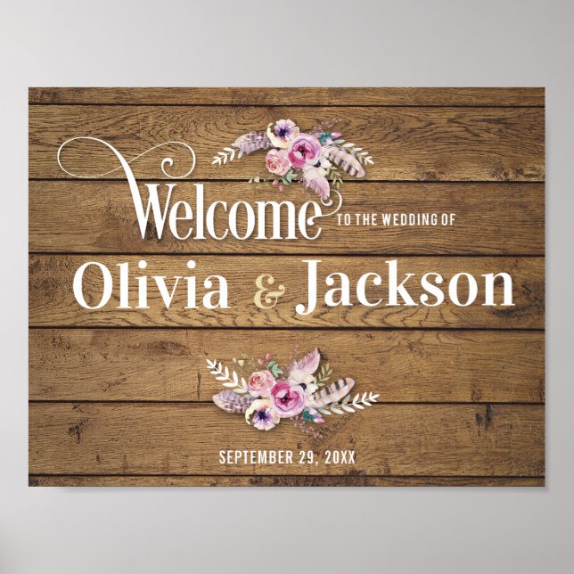 Boho Rustic Wedding Sign Poster (Vorne)