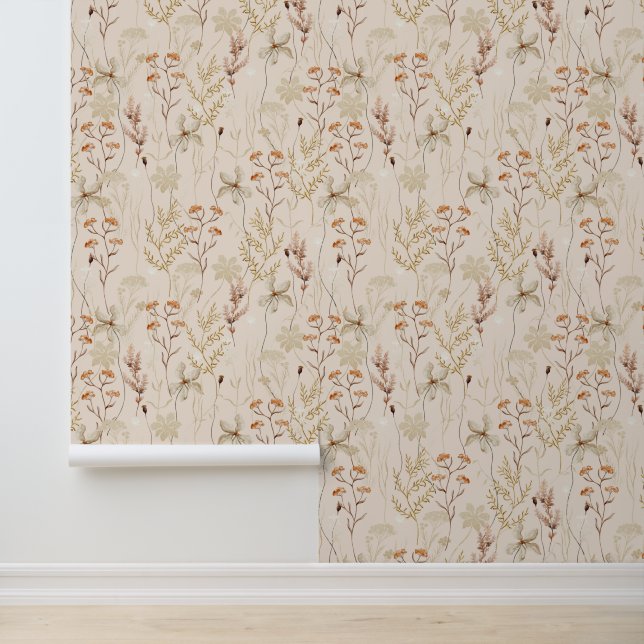 Boho Rustic Wiese Blume Floral Botanische Natur Tapete (Anwendung)