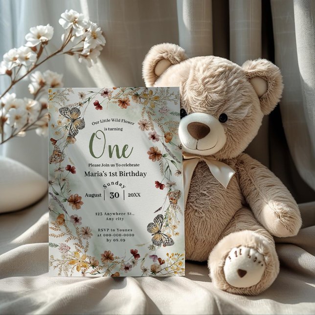 Boho Rustic Wildblume Floral Baby Geburtstag Einladung (Von Creator hochgeladen)