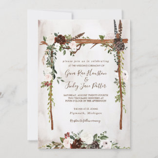 Boho Rustic Wood & Floral Arch Canopy Hochzeit Einladung