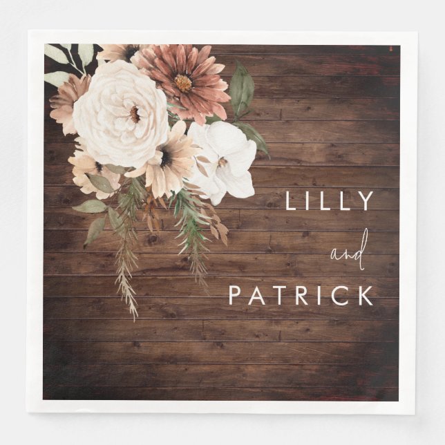 Boho Rustic Wood Floral Wedding Reception Party Serviette (Vorderseite)