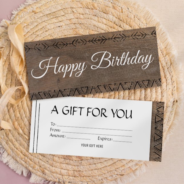 Boho rustic wood look Geschenkgutschein Einladung (Von Creator hochgeladen)