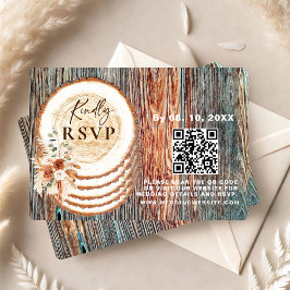 Boho Rustic Wood Slice RSVP Card with QR Code Karte