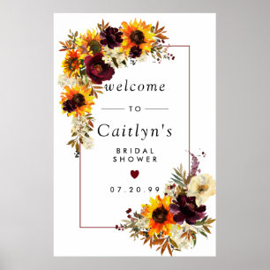 Boho Rustik Herbst-Blumen-Brautparty-Willkommenssc Poster