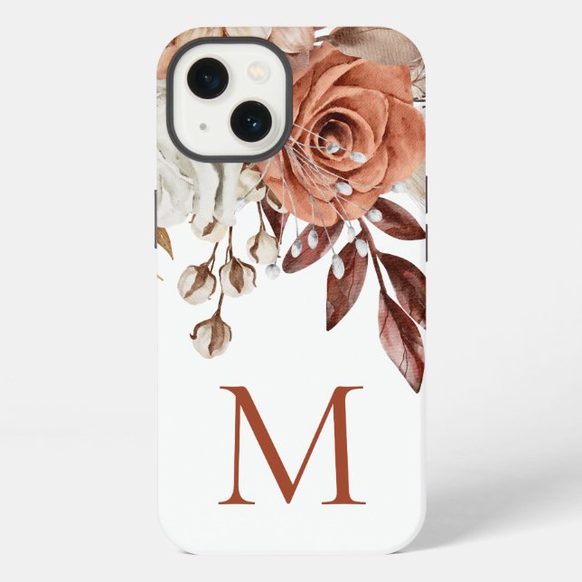 Boho Rustik Terrakotta Blumen Monogramm Anfangsbuc iPhone Hülle (Rückseite)