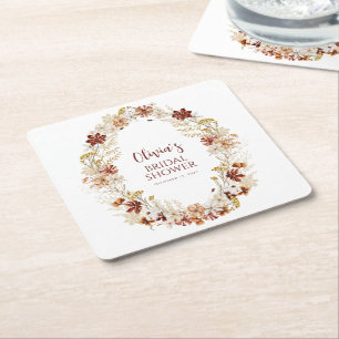 Boho-Rustikal Blumiges Burgunder Brautparty Custom Rechteckiger Pappuntersetzer