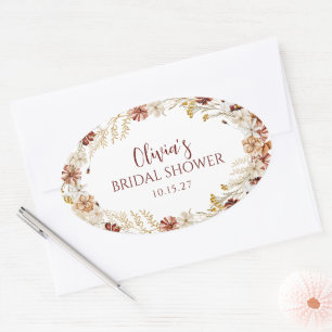 Boho-Rustikal-Floral-Burgunder-Junggesellinnen-Abs Ovaler Aufkleber