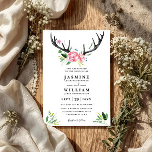 Boho-Rustikal-Geweih Elegant-Chic-QR-Code-Hochzeit Einladung
