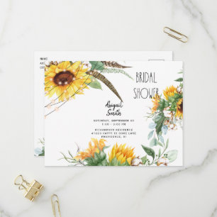 Boho-Rustikal-Lichter-Sonnenblumen-Brautparty-Einl Einladungspostkarte