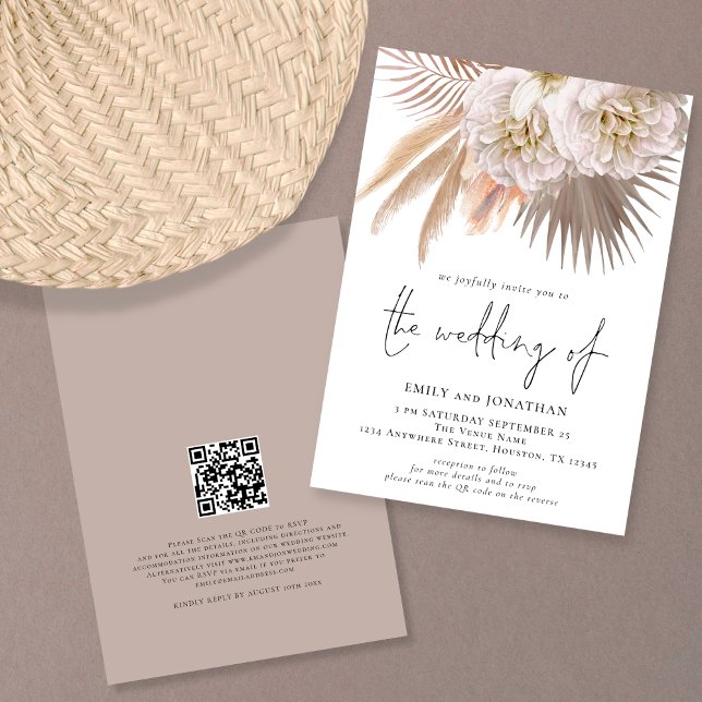 Boho Rustikal Pampas Schrift QR-Code Hochzeit Einladung (Von Creator hochgeladen)