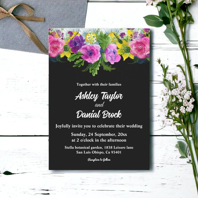 Boho Rustikale Blume Schwarz-Weiß-Blumenhochzeit Einladung (Von Creator hochgeladen)