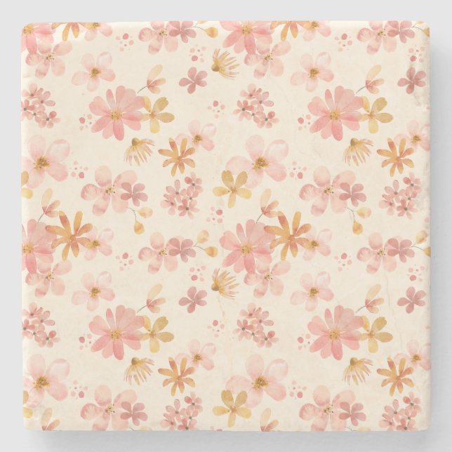 Boho rustikale botanische Blume Steinuntersetzer (Vorderseite)