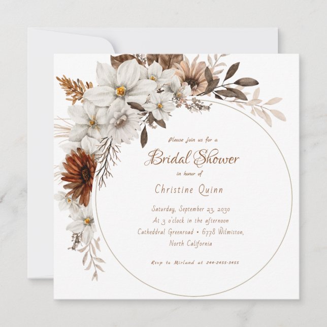 Boho-Rustikale Florale Brautparty Einladung (Vorderseite)
